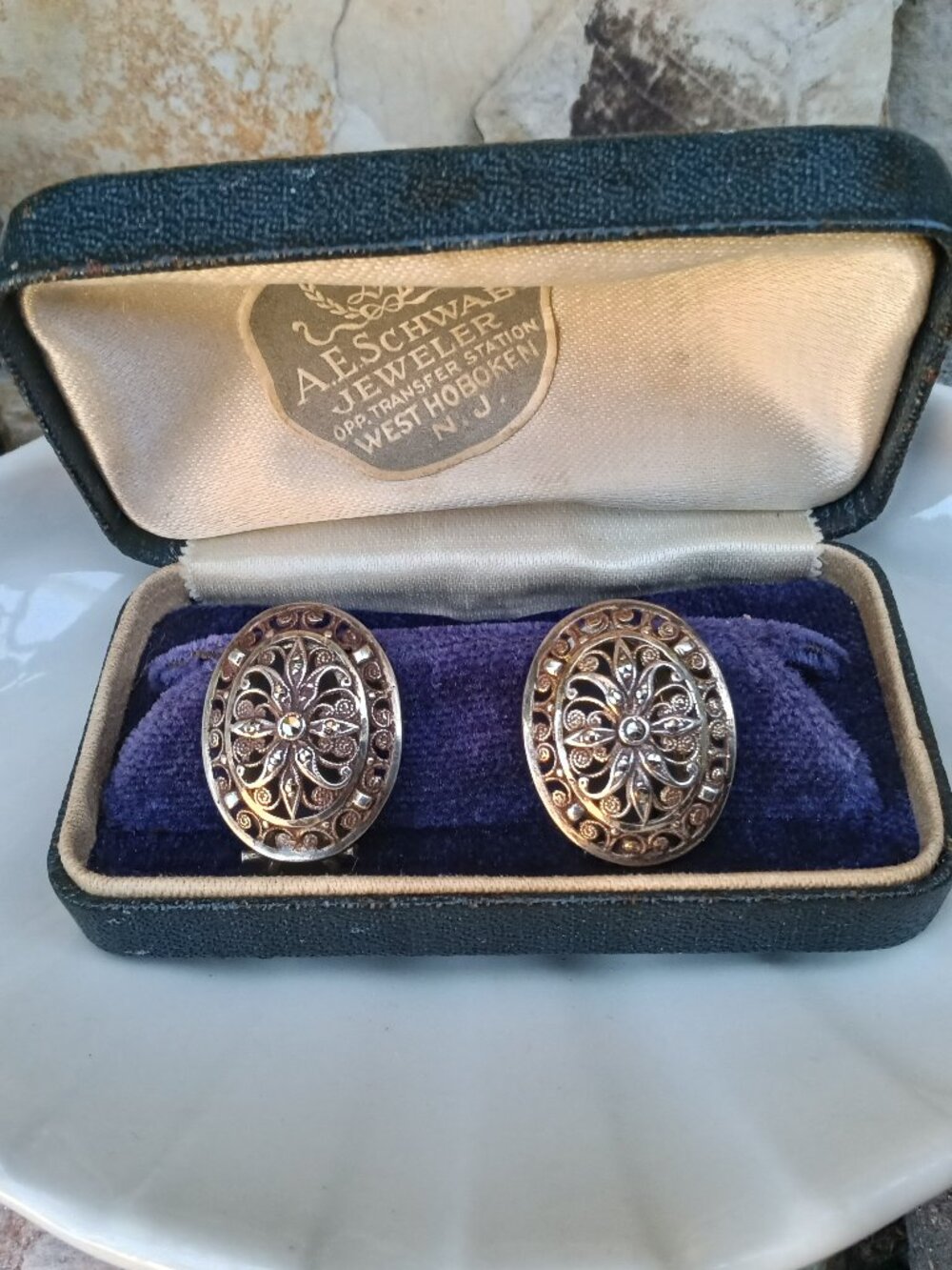 Alice Caviness Sterling & Marcasite Earrings